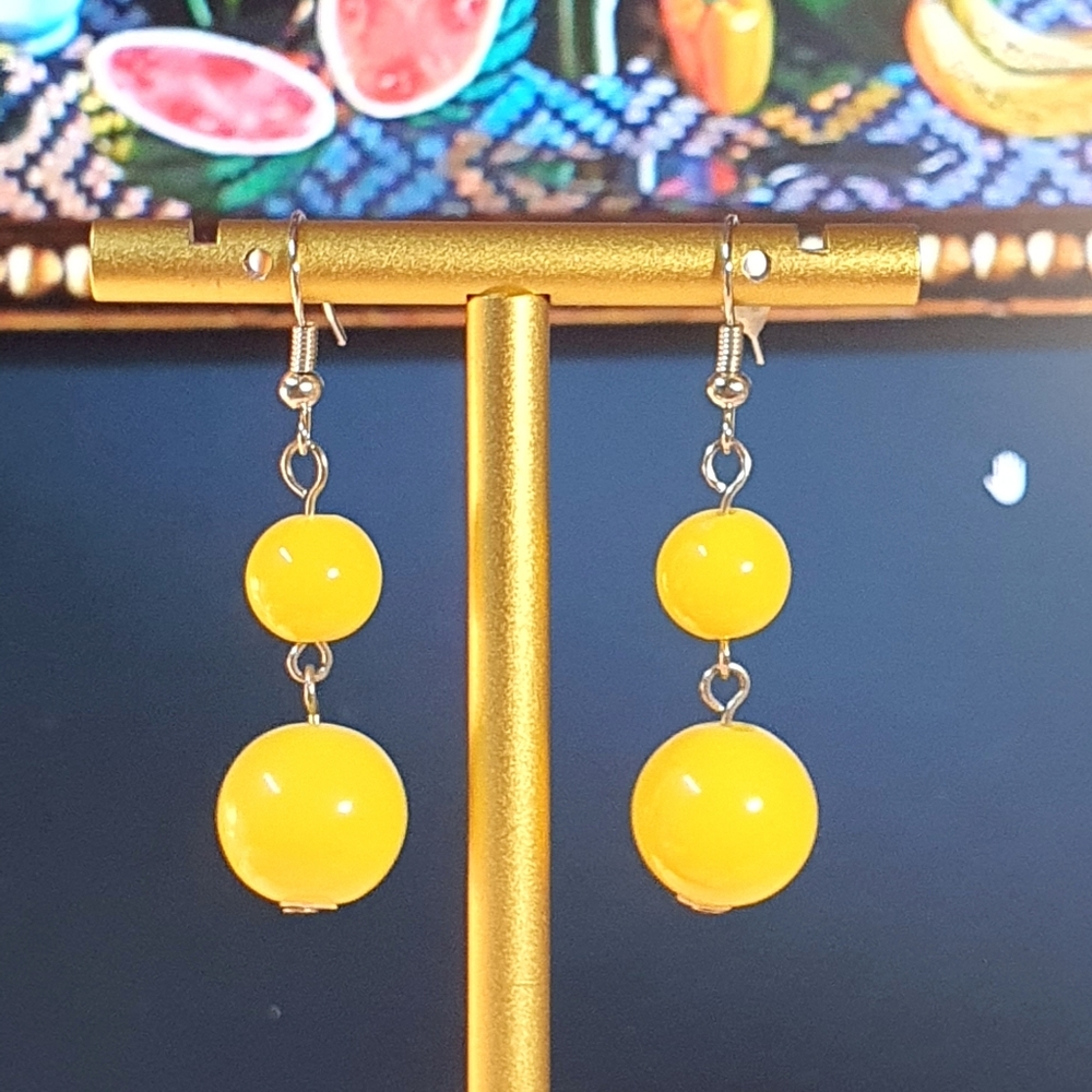 Yellow Acrylic Beads Earings